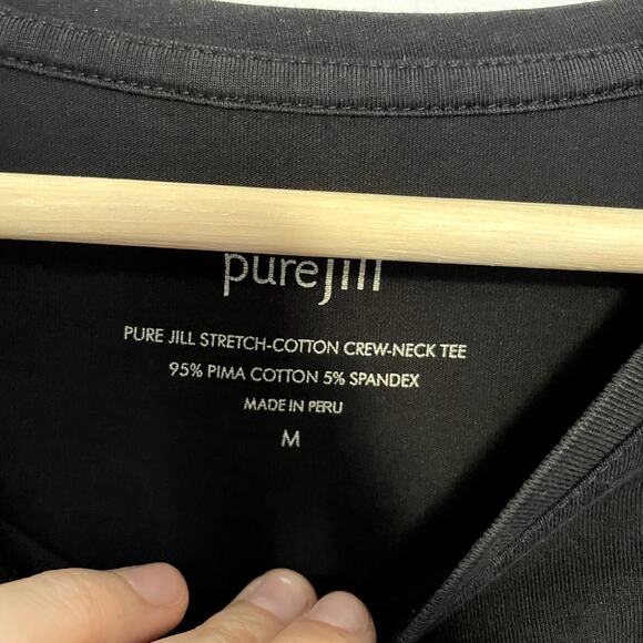 purejill stretch-cotton crewneck tee women's size medium pima cotton black top - Picture 3 of 5